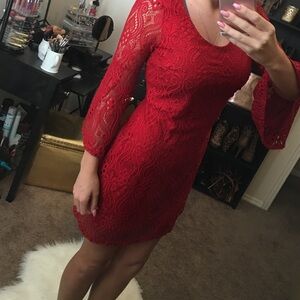 Red crochet fitted dress